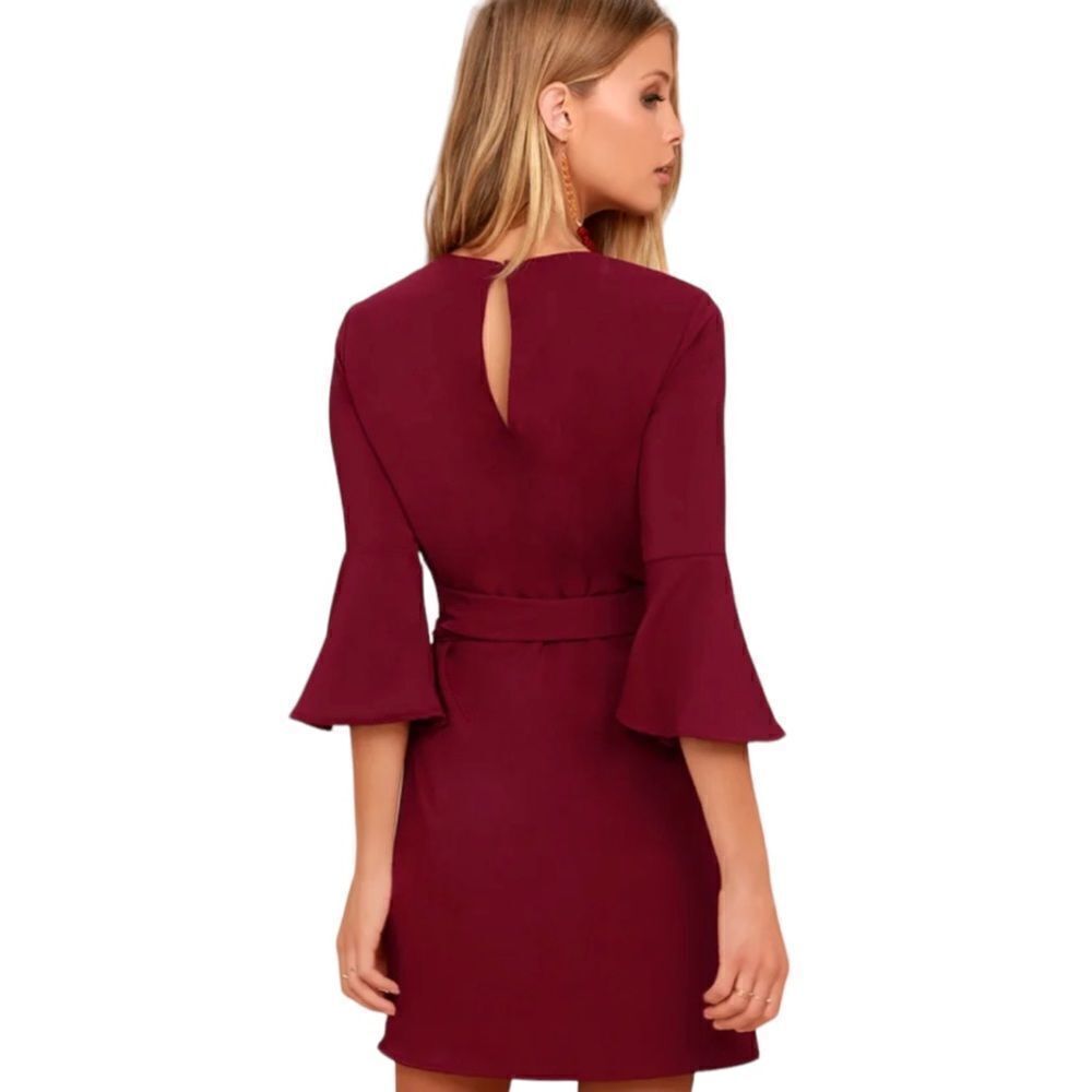 Lulus Last Love Song Burgundy Tie Waist Dress Medium - Picture 3 of 9